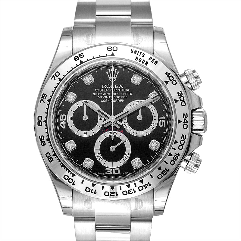 Cosmograph Daytona Automatic Black set with diamonds Dial 18k White Gold Men's Watch