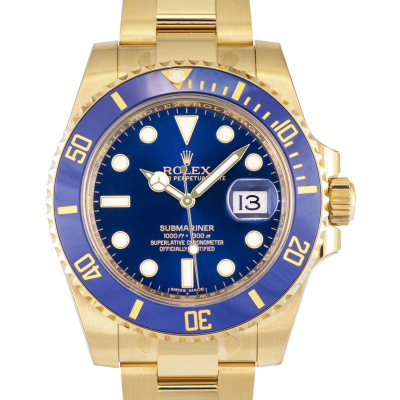 Submariner 18K Yellow Gold Oyster Bracelet Automatic Blue Dial Men's Watch