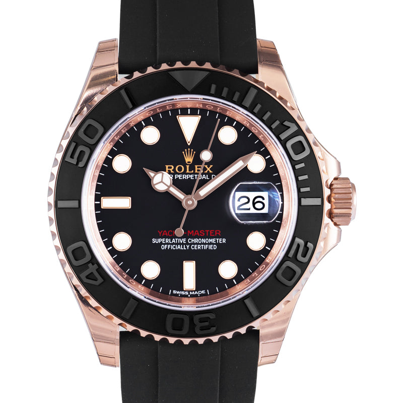 Yacht-Master Automatic Black Dial 18kt Everose Gold Black Rubber Strap Men's Watch 116655BKSRS