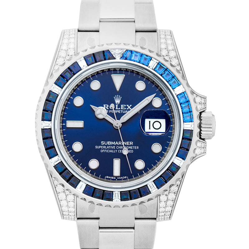 Submariner 18K White Gold Diamond Bezel Automatic Blue Dial Unisex Watch