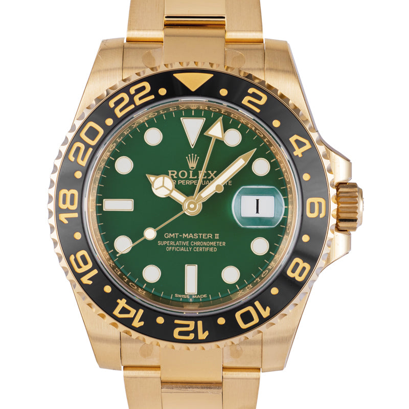 GMT Master II Automatic Green Dial 18k Yellow Gold Men's Watch