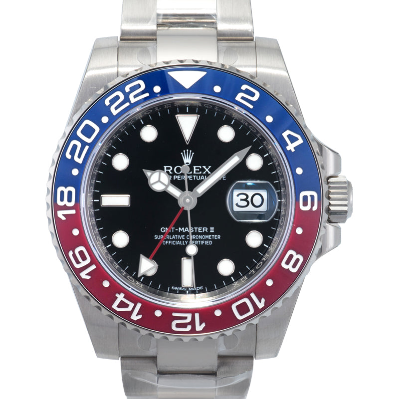 GMT Master II Pepsi Blue and Red Bezel White Gold Automatic Black Dial Men's Watch