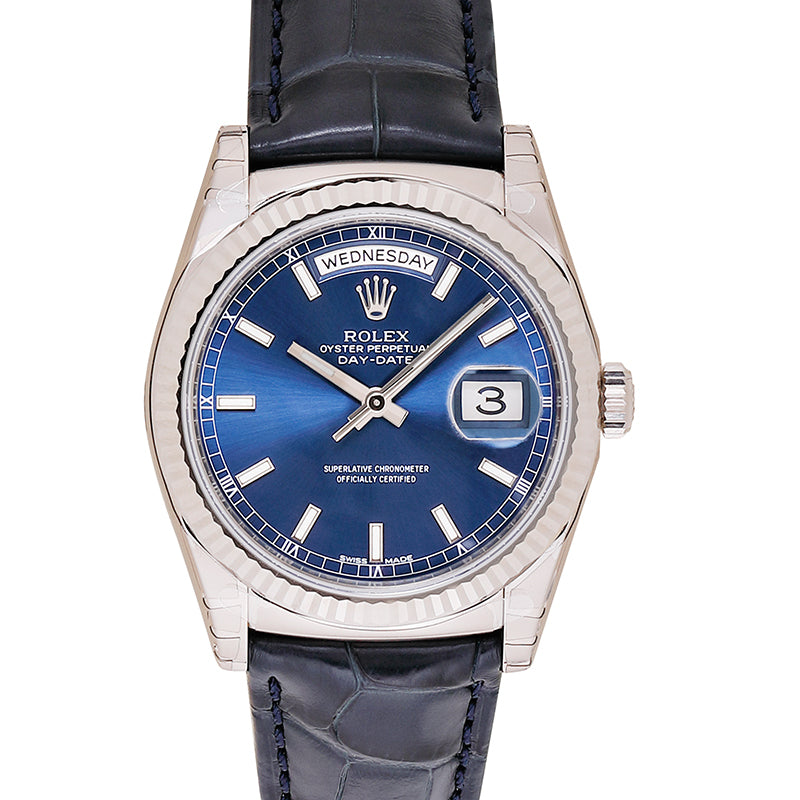 Day-Date 36 White Gold / Strap / Blue