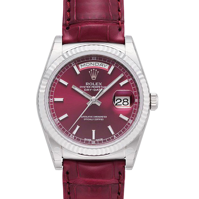 Day-Date 36 White Gold / Strap / Cherry