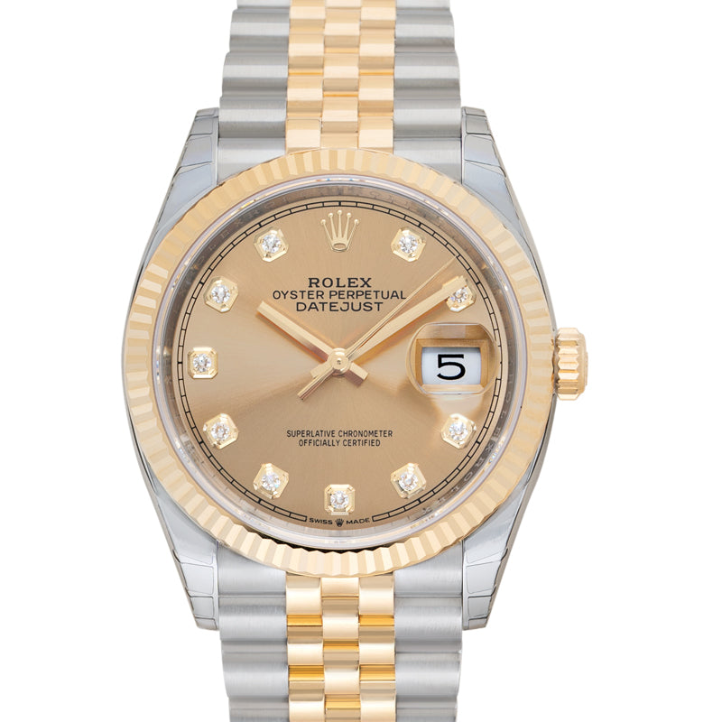 Datejust 36 Champagne Diamond Dial Men's Steel and 18kt Yellow Gold Jubilee Watch 126233CDJ