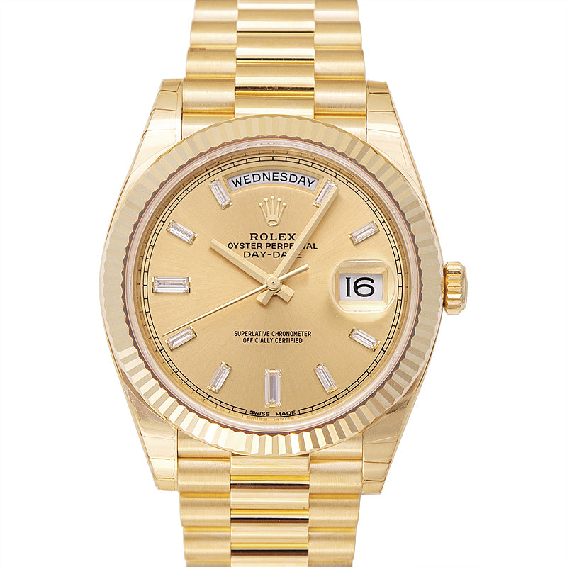 Day Date Automatic Champagne-colour set with diamonds Dial 18k Yellow Gold Men's Watch