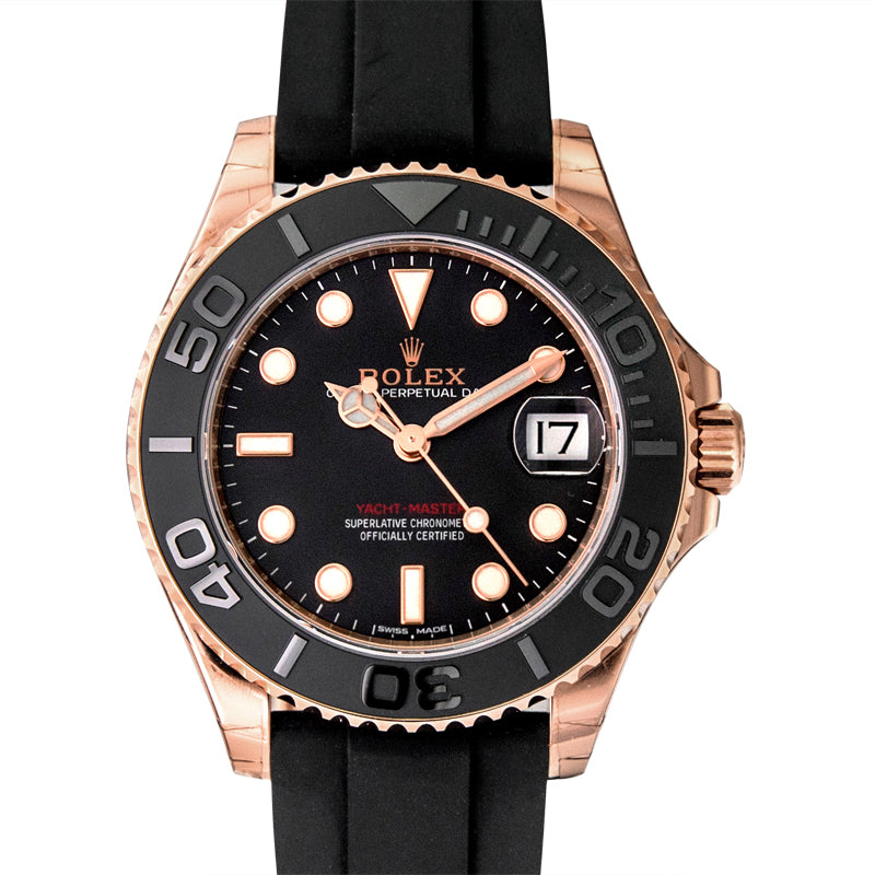 Yacht-Master Automatic Black Dial 18kt Everose Gold Black Rubber Strap Unisex Watch 268655BKSRS