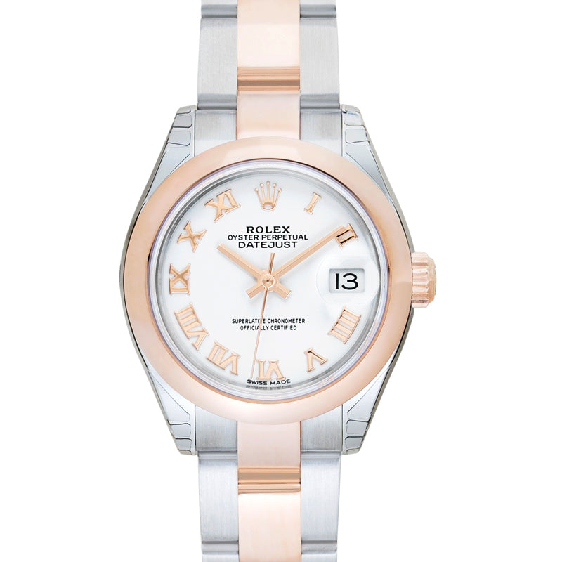 Lady-Datejust 28 Rolesor Rose Domed / Oyster / White Roman