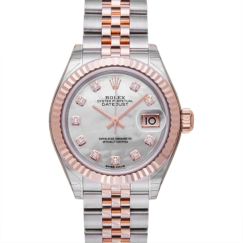Lady Datejust 28 Rolesor Rose Fluted Jubilee MOP