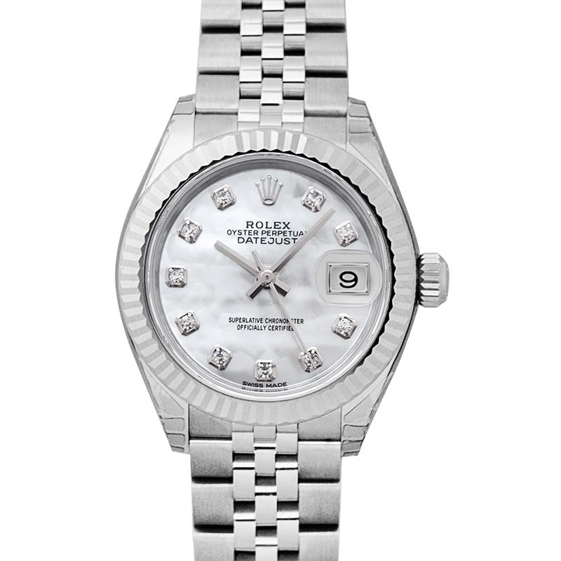 Lady-Datejust Steel And 18ct White Gold Automatic Mother Of Pearl Diamond Dial Ladies Watch