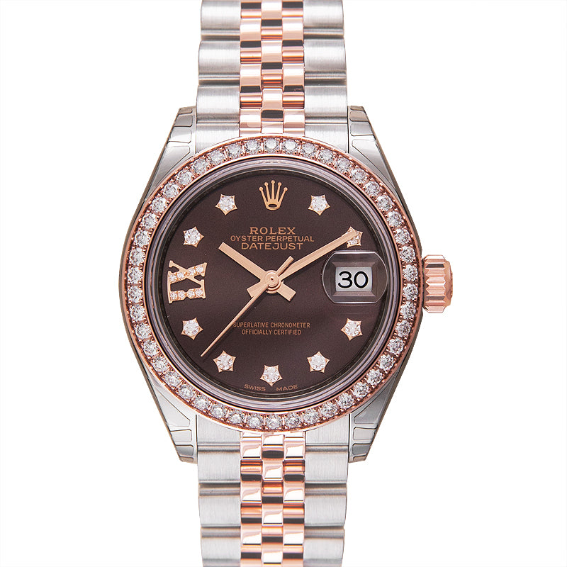 Lady-Datejust 28 Rolesor Rose Diamond / Jubilee / Chocolate Diamond