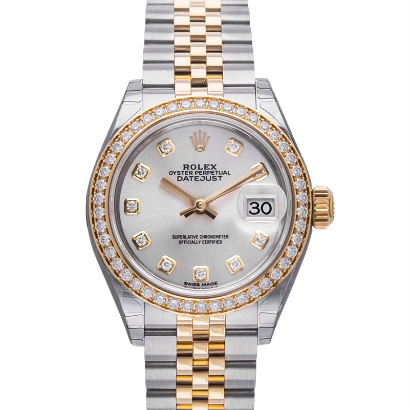 Lady Datejust Automatic Silver set with diamonds Dial Stainless Steel and Yellow Gold Ladies Watch