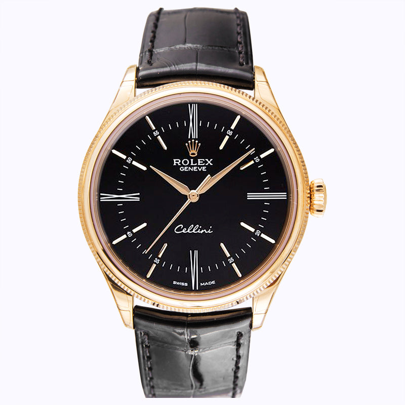 Cellini Black Dial 18 Carat Everose Gold Automatic Men's Watch 50505BKSL