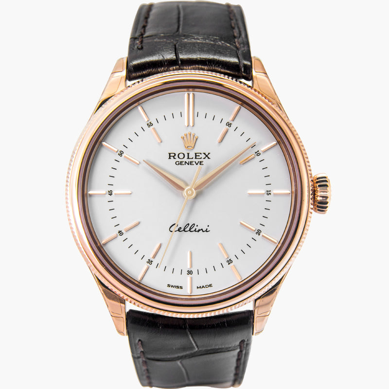 Cellini Automatic White Lacquer Dial Brown (Tobacco) Leather Watch