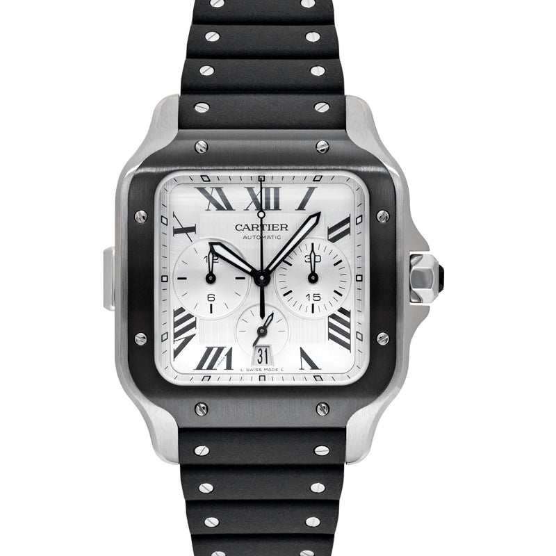 Santos de Cartier Chronograph Automatic Silver Dial Stainless Steel Men's Watch