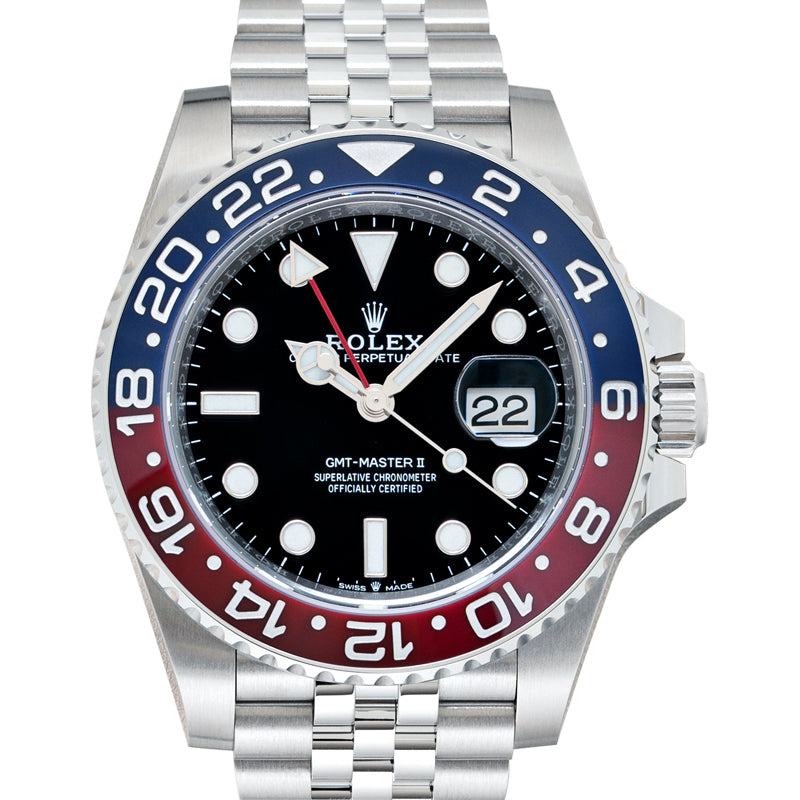GMT Master II Pepsi Blue and Red Bezel Stainless Steel Automatic Black Dial Men's Watch