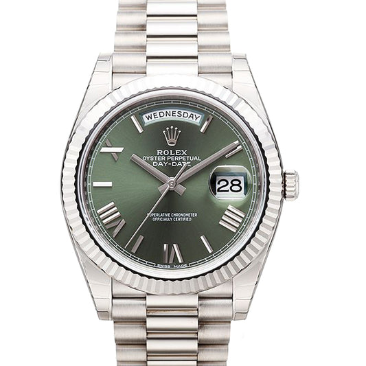 Day Date Automatic Green Dial 18k White Gold Men's Watch