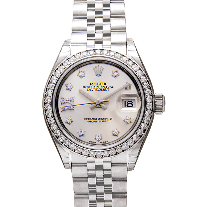 Lady Datejust Automatic Silver set with diamonds Dial Stainless Steel and White Gold Ladies Watch