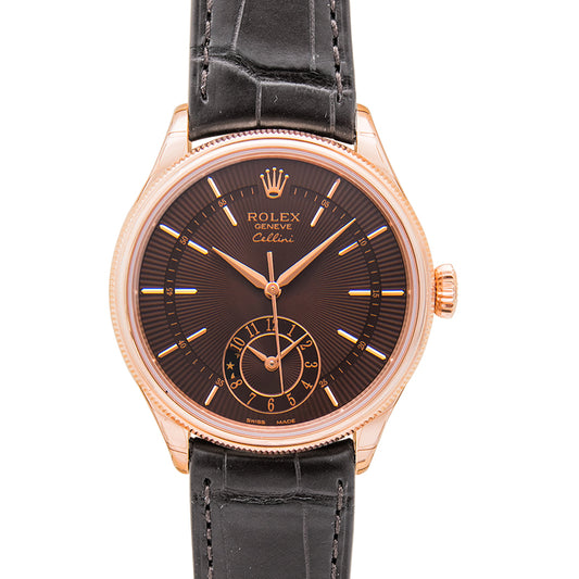 Cellini Dual Time Brown 18k Rose Gold/Leather Ø39mm