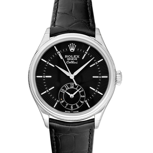 Cellini Automatic Black guilloche Dial 18k White Gold Men's Watch