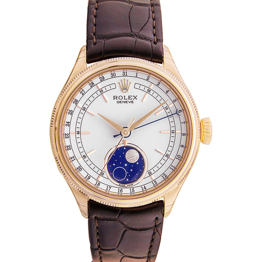 Cellini Moonphase White 18k Everose Gold/Leather 39mm