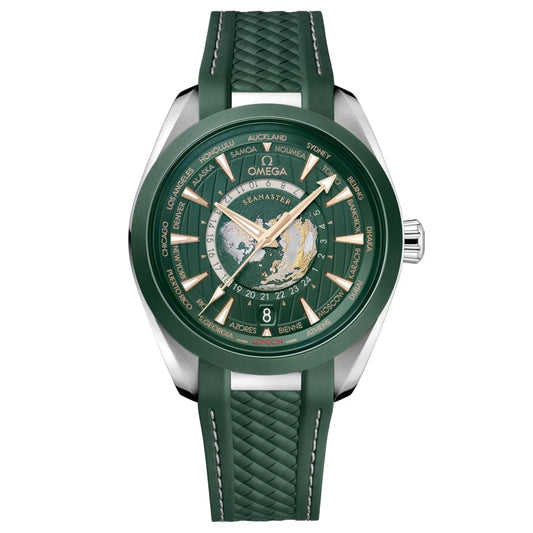 Omega Seamaster Aqua Terra Worldtimer Watch, 43mm Green Dial, 220.32.43.22.10.001