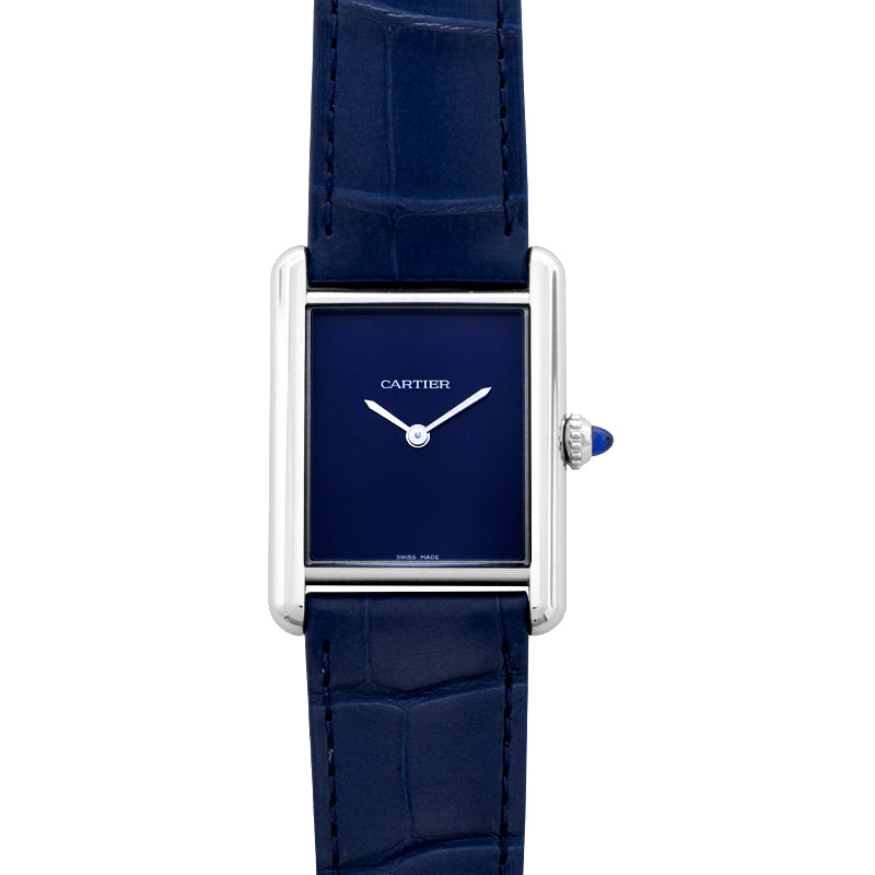 Tank Quartz Blue Dial Stainless Steel Ladies Watch
