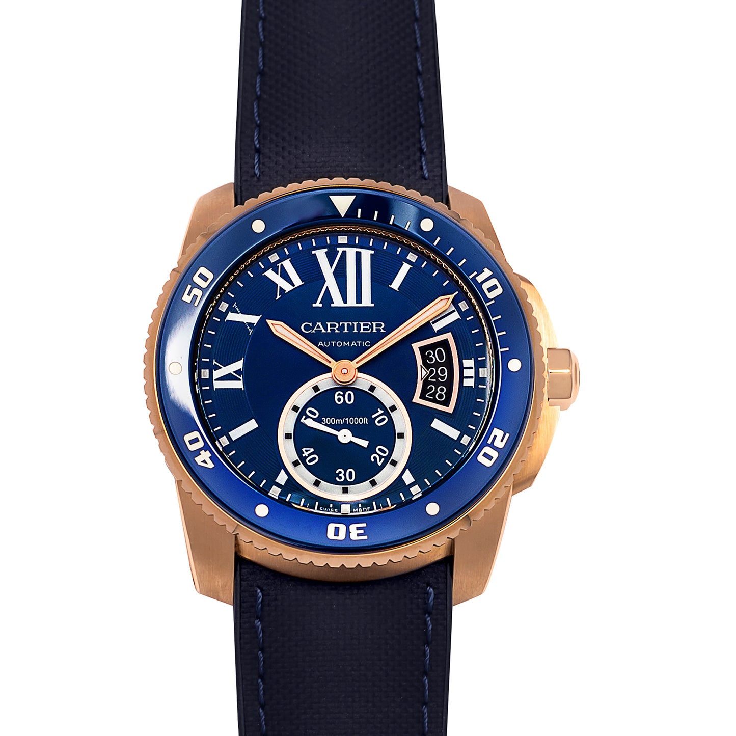 Calibre De Cartier Diver Automatic Blue Dial 18kt Rose Gold Men's Watch