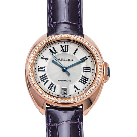 Cle Flinque Automatic Silver Dial 18kt Rose Gold Ladies Watch