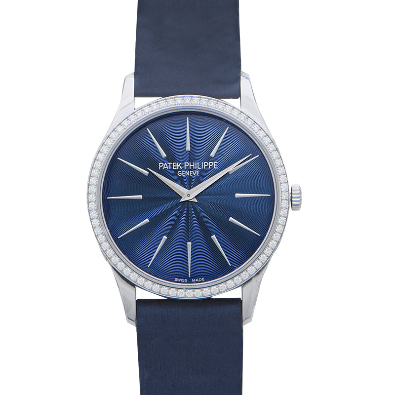 Calatrava Manual-winding Blue Dial Diamond 18kt White Gold Ladies Watch