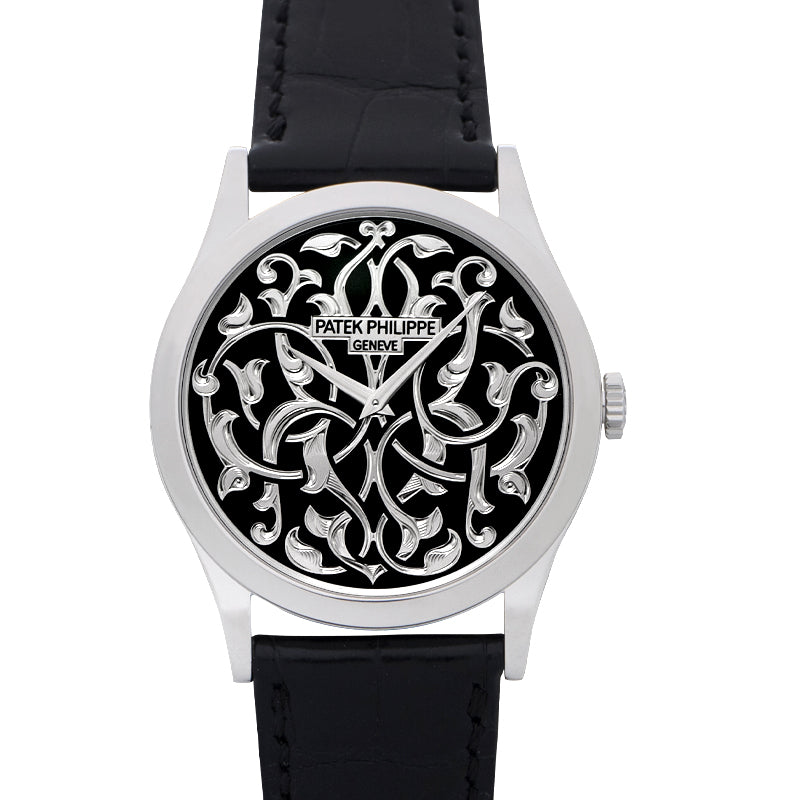 Calatrava Handengraved Volutes And Arabesques Black Enamel Dial Platinum Unisex Watch