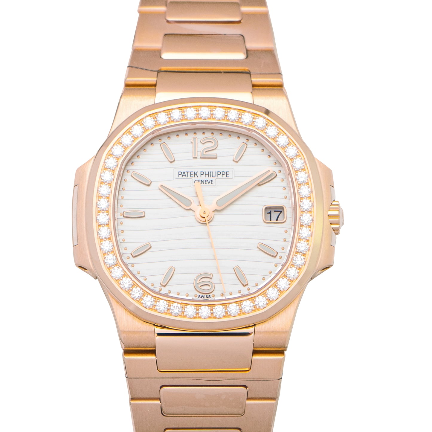 Nautilus Quartz White Dial 18kt Rose Gold Ladies Watch