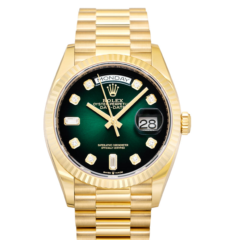 Day Date Automatic Green Dial 18kt Yellow Gold Men's Watch