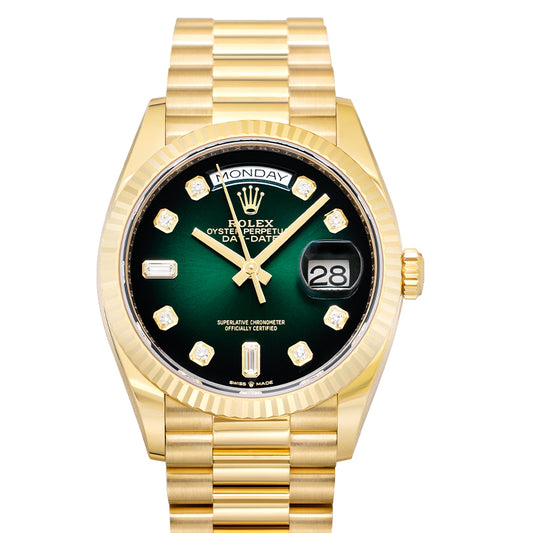 Day Date Automatic Green Dial 18kt Yellow Gold Men's Watch