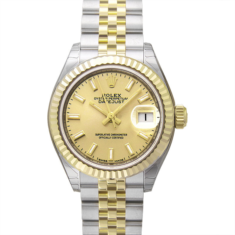 Lady Datejust 28 Rolesor Yellow Fluted Jubilee Champagne