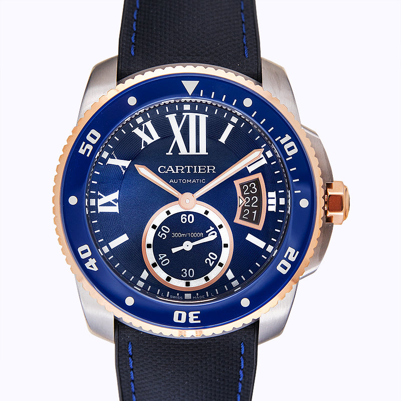 Calibre de Cartier 42mm Automatic Blue Dial Stainless steel,Pink gold Men's Watch
