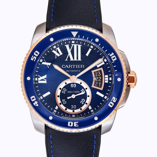 Calibre de Cartier 42mm Automatic Blue Dial Stainless steel,Pink gold Men's Watch