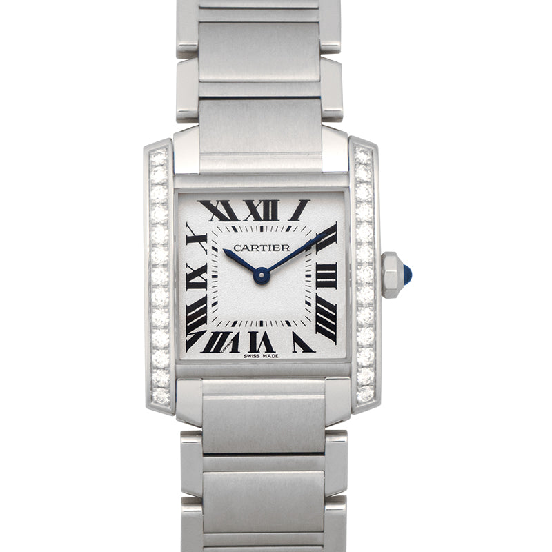 Tank Francaise 30mm Quartz Silver Dial Stainless Steel Diamonds Ladies Watch