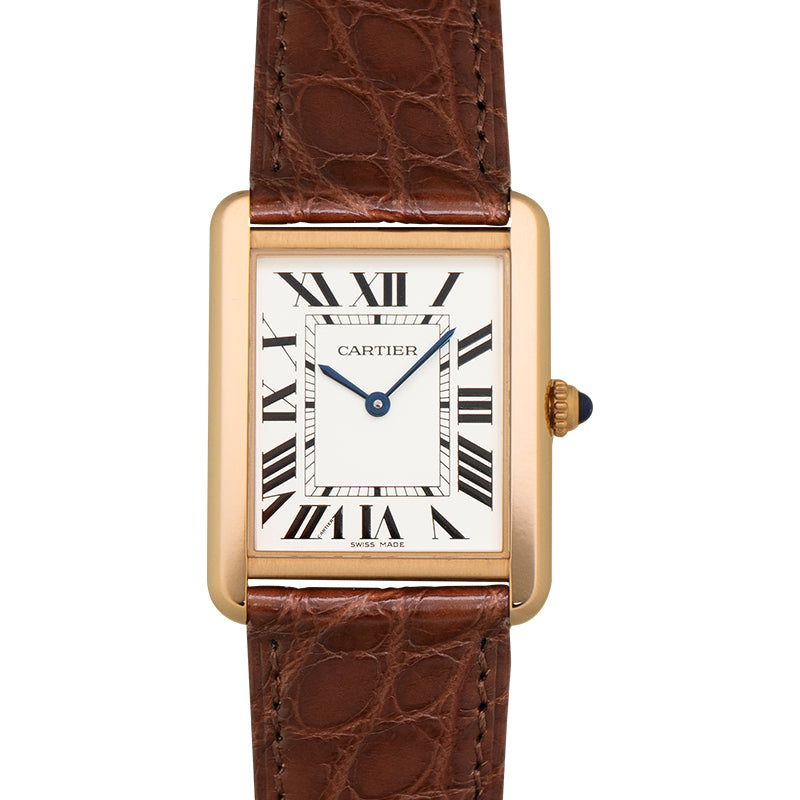 Tank Solo 35mm Quartz Silver Dial 18Kt Rose Gold and Stainless Steel Ladies Watch