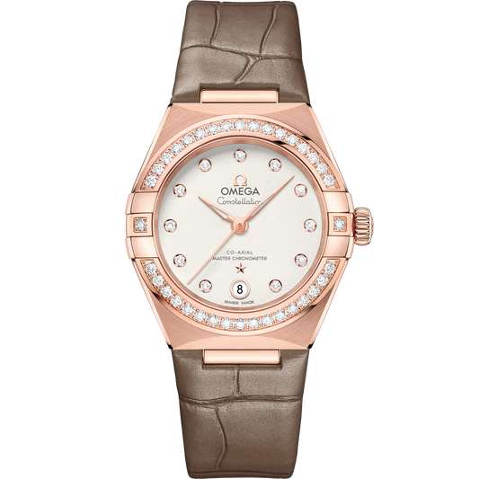 Constellation 29 mm, Sedna™ gold on leather strap