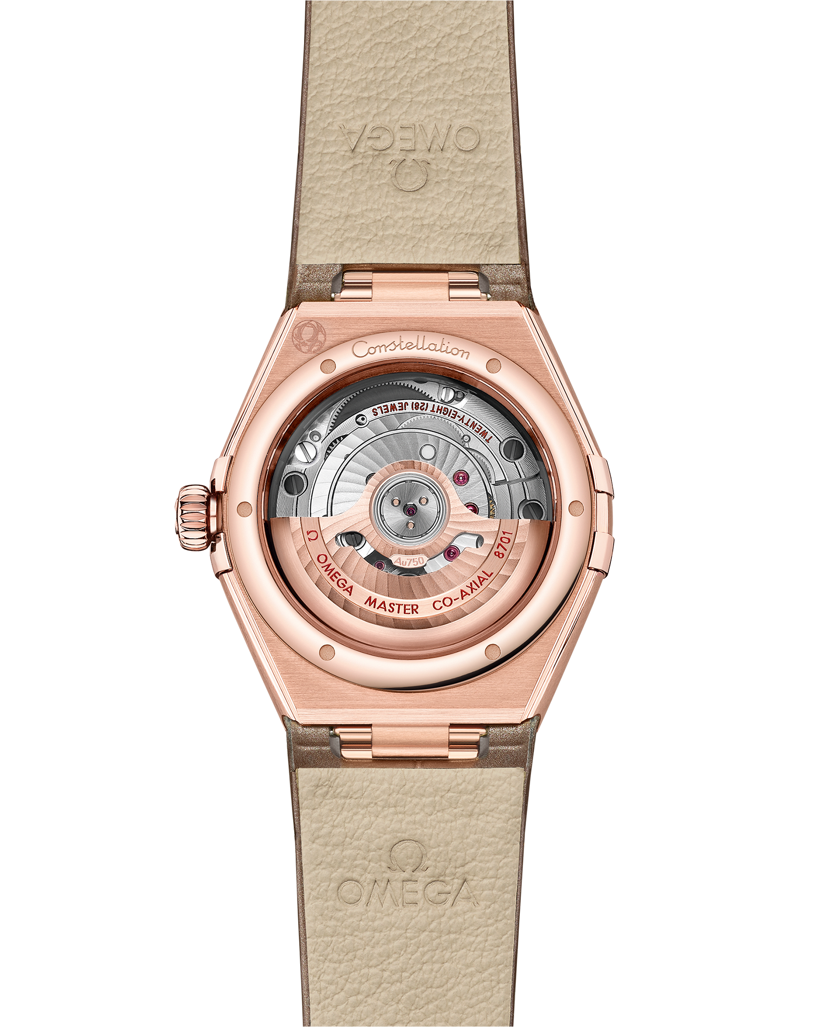 Constellation 29 mm, Sedna™ gold on leather strap
