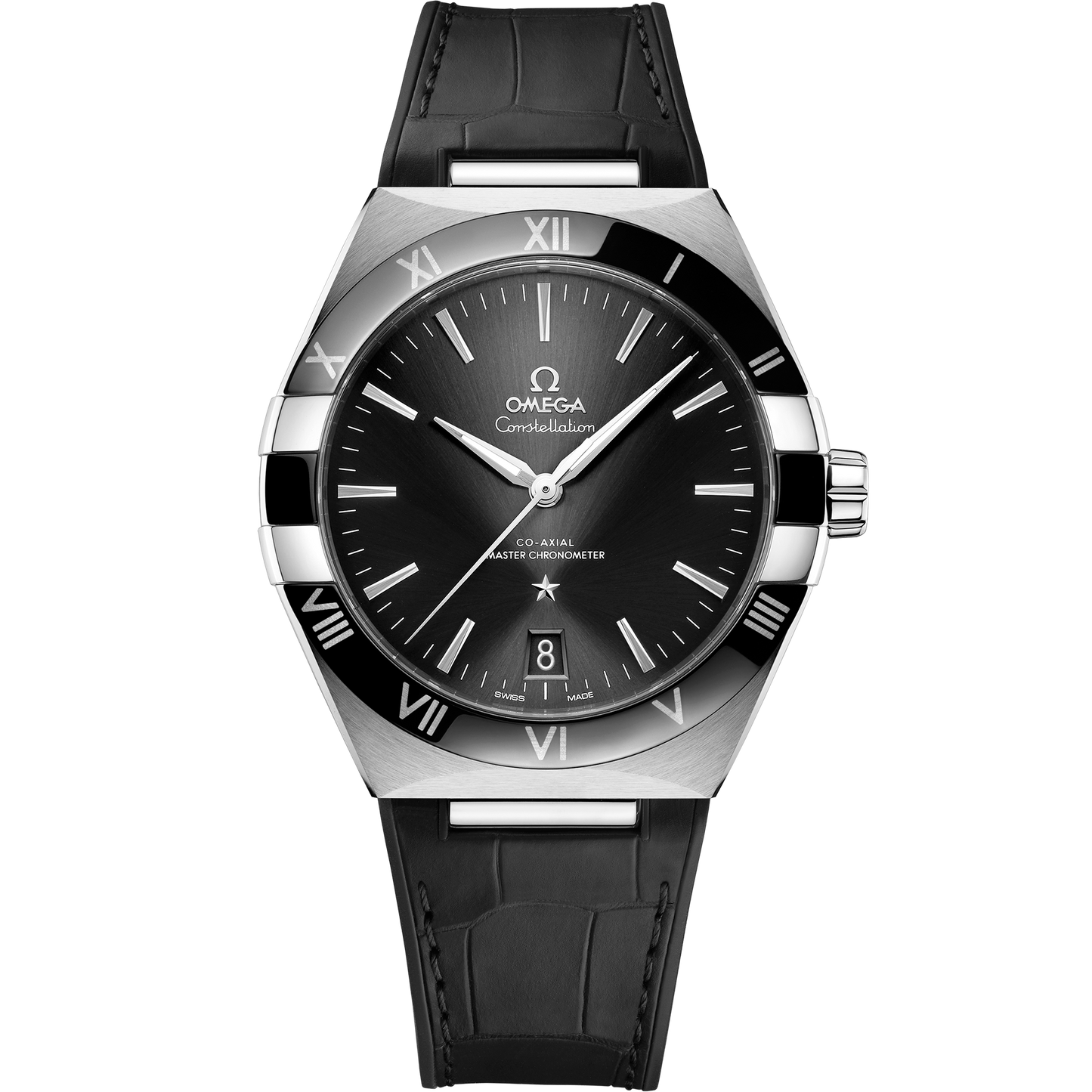 Constellation 41 mm, steel on leather strap