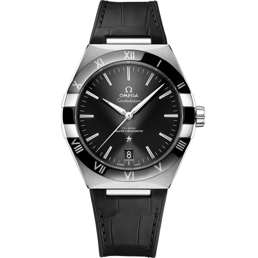 Constellation 41 mm, steel on leather strap