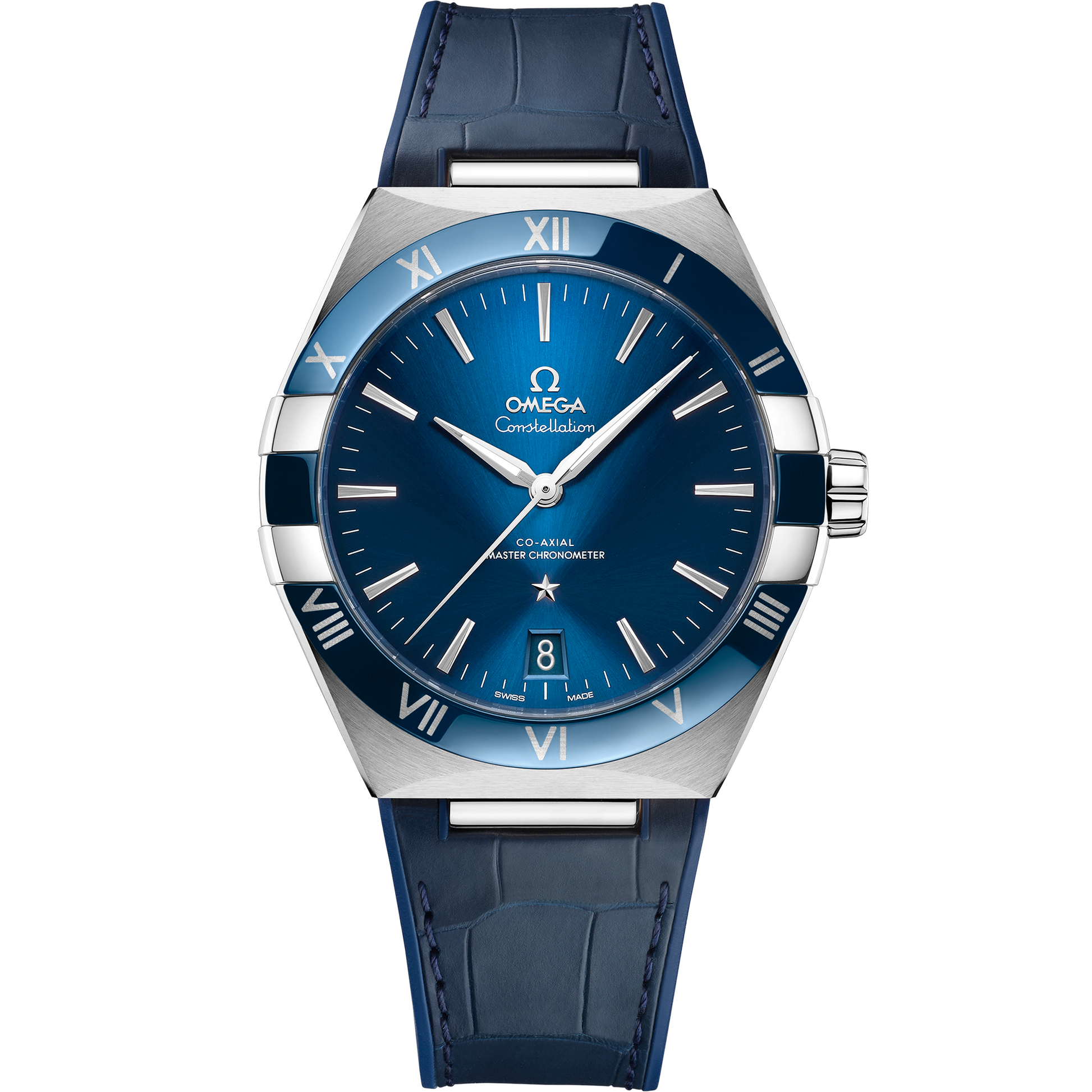 Constellation 41 mm, steel on leather strap