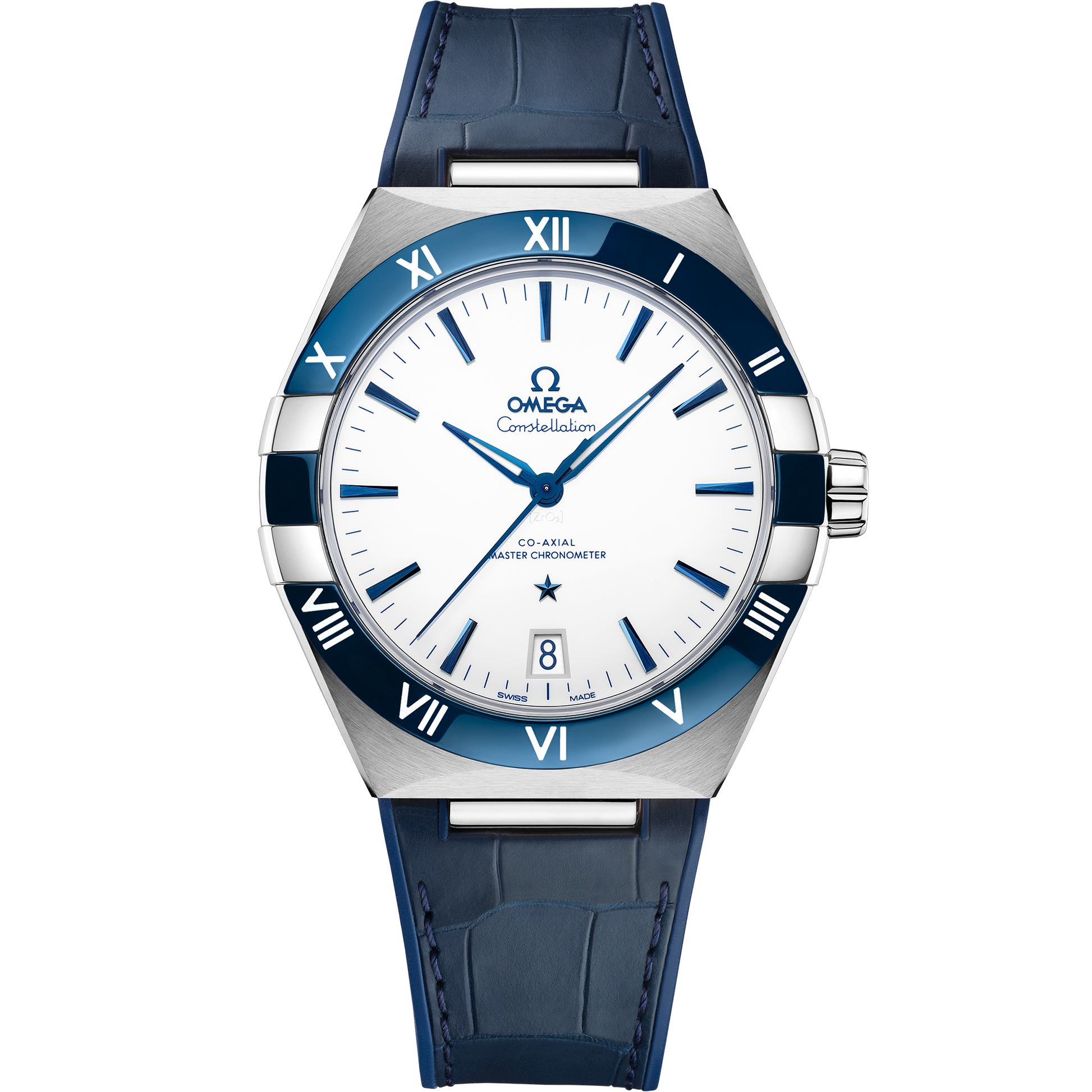 Constellation 41 mm, steel on leather strap