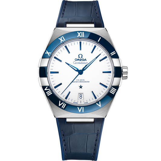 Constellation 41 mm, steel on leather strap