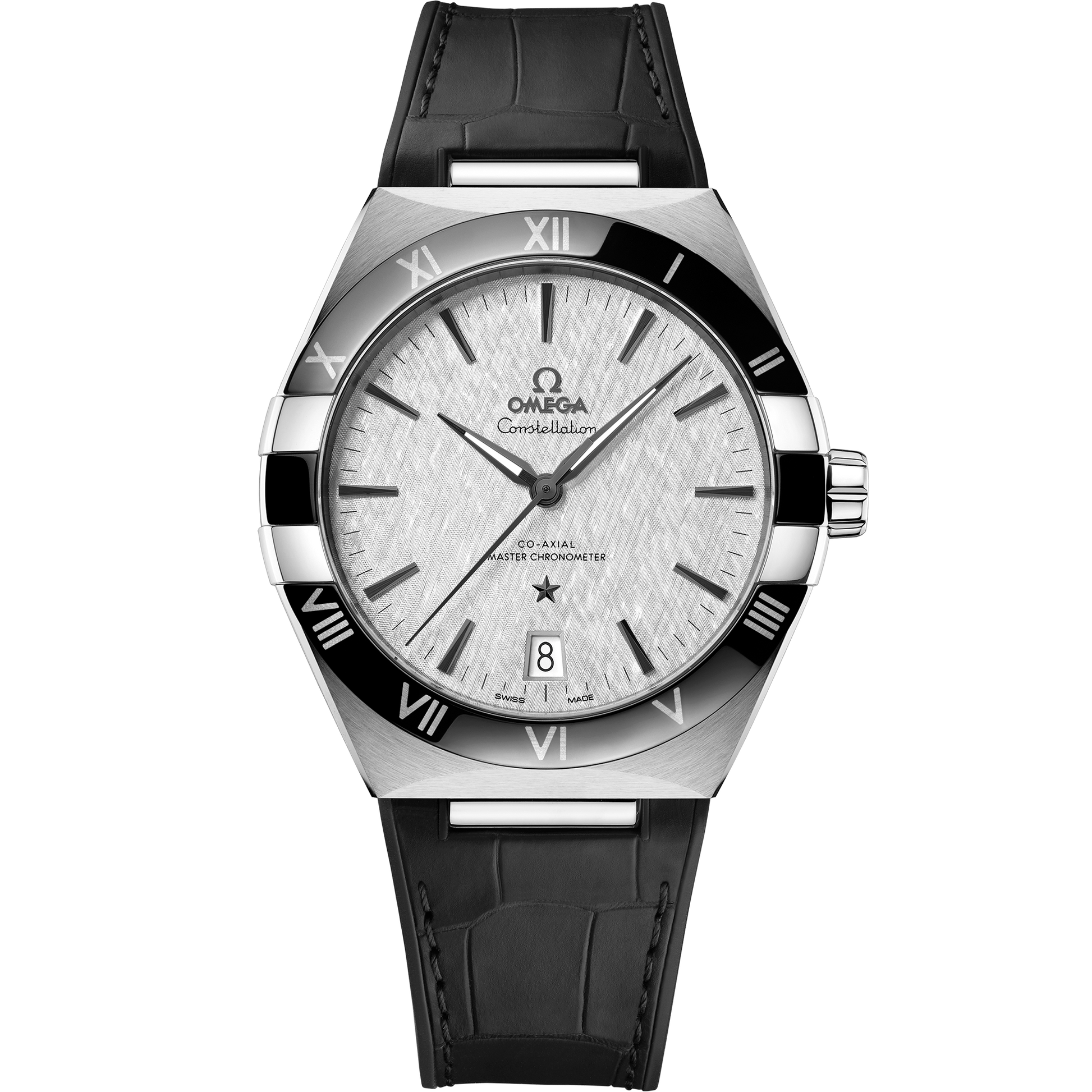 Constellation 41 mm, steel on leather strap