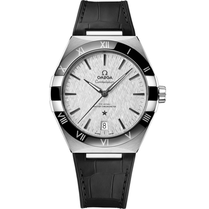 Constellation 41 mm, steel on leather strap