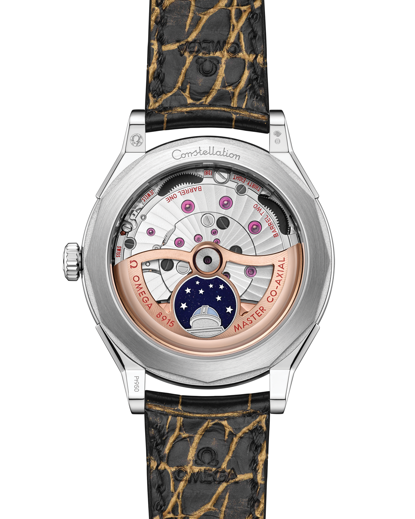 Constellation Observatory 39.4 mm, platinum‑gold on alligator