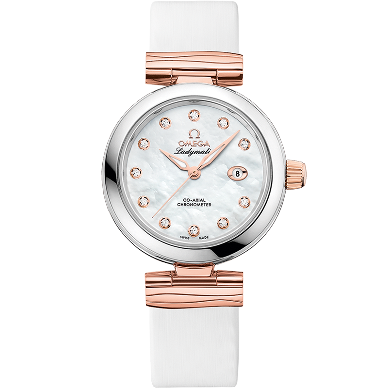 De Ville Ladymatic 34 mm, steel ‑ Sedna™ gold on leather strap